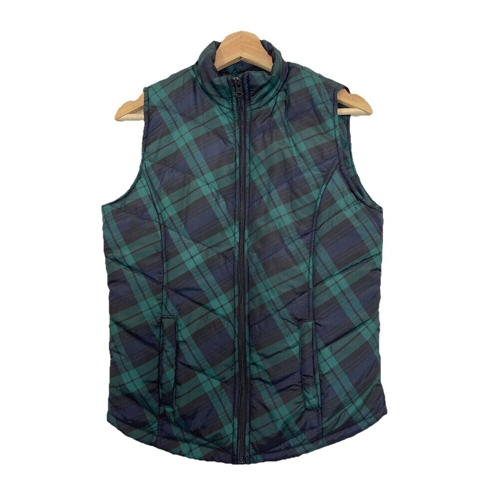 Hannah Green Plaid Puffer Vest Women S Lightweight Like JCrew Abercrombie Preppy